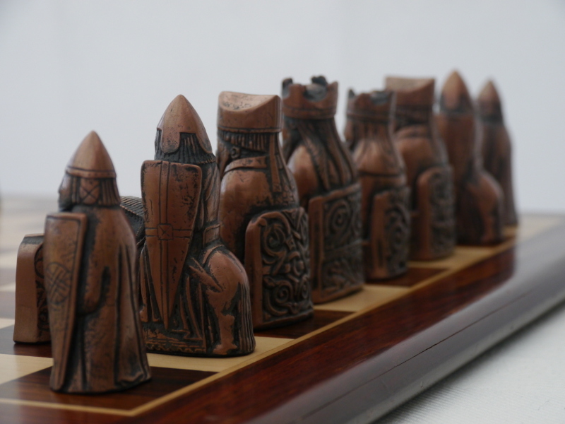 Chess Set - Metal Isle of Lewis Metal Chess Pieces on Inlaid Beechwood –  WorldWise Imports